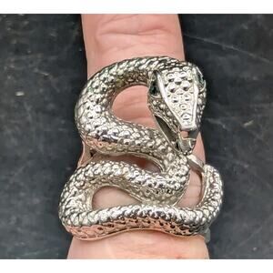 Vintage 925 Sterling Silver Snake/Serpent Green Eyed Ring Size 6.5 12g Rare